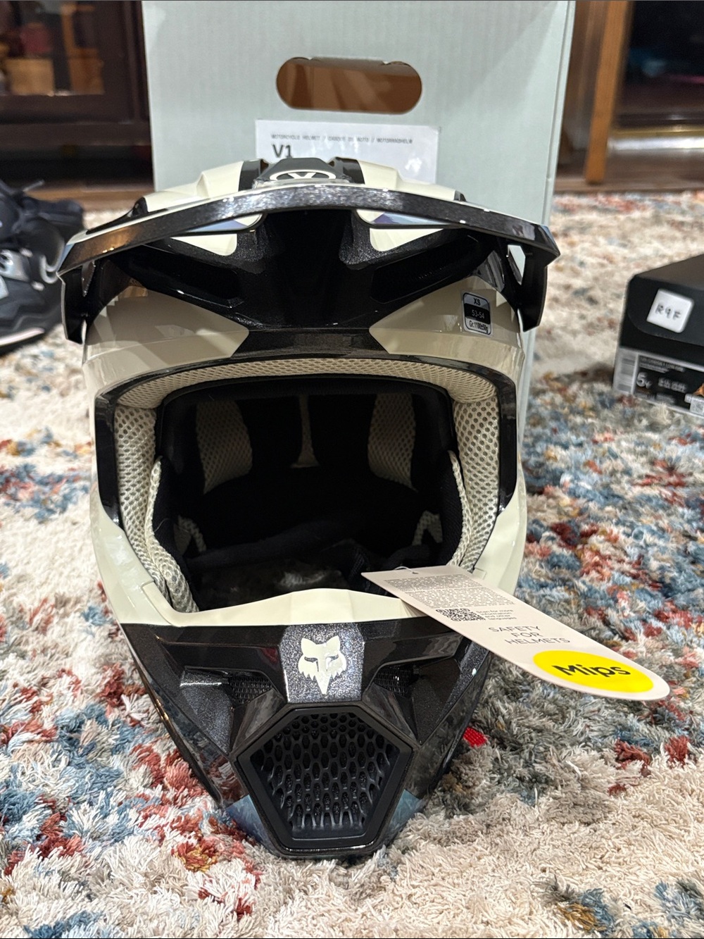 Fox Cream and Black Off-Road Full-Face Helmet size men’s xs brand-new with box.